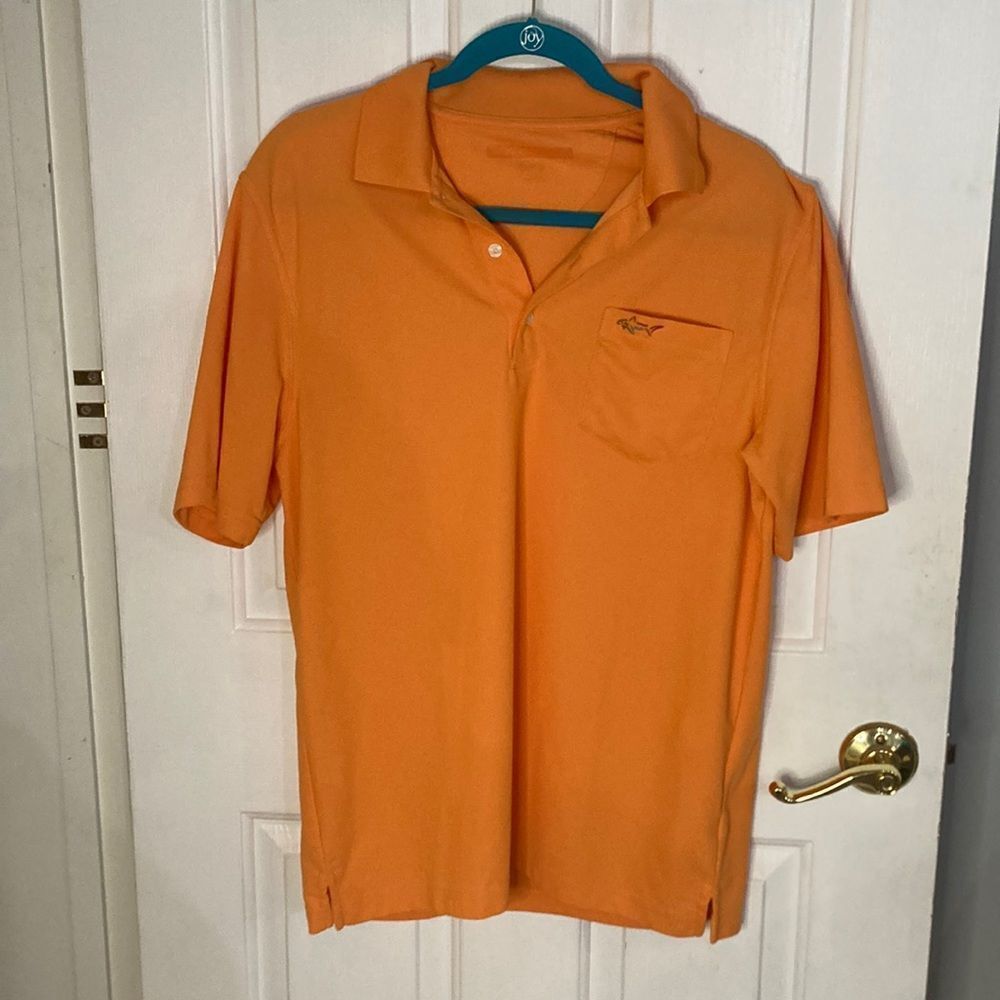 Greg Norman orange golf shirt, size medium,‎ good used condition